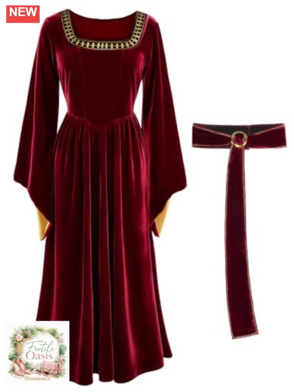 Women's Evil Witch Costume Velvet Renaissance Dress Halloween Outfit